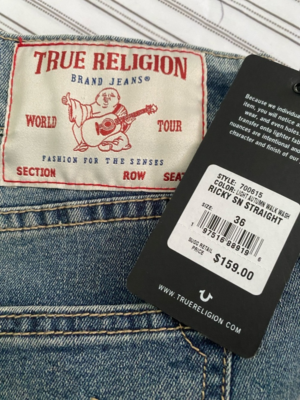 36-34 TRUE RELIGION Men’s denim straight